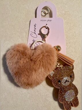 Posh & Pop Furry Heart Bling Bear Bag Charm